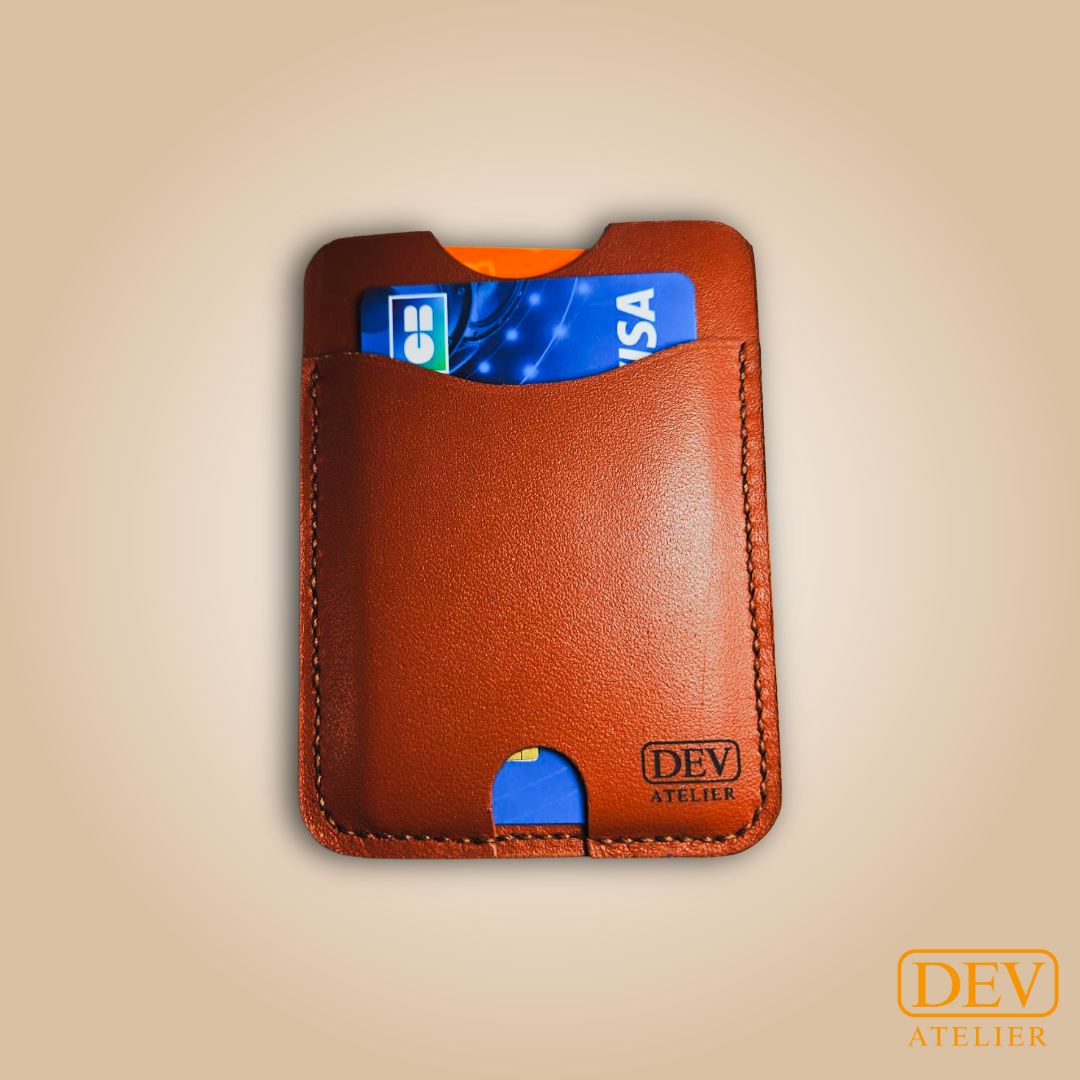 Porte-carte vertical minimaliste en cuir pleine fleur